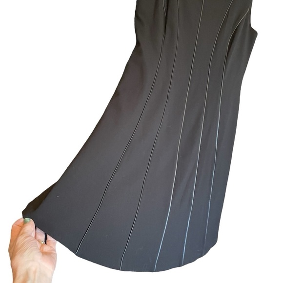 CALVIN KLEIN Black Sleeveless Dress with Faux Leather Trim-Size 10 - Picture 3 of 12